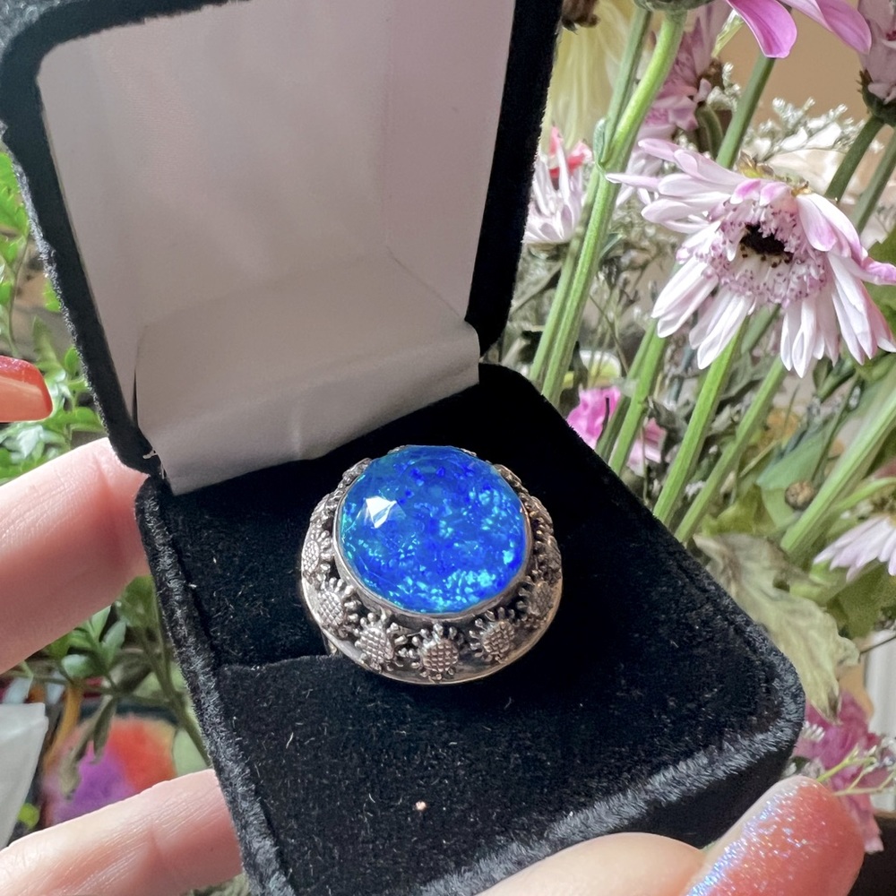 Blue Australian opal 925 sterling silver ring size 8
